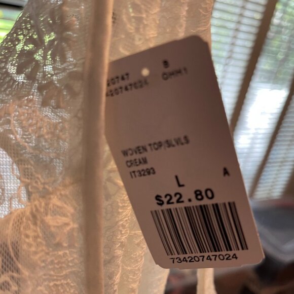 XXI Cream Sleeveless Embroidered Lace Tunic Top โ Size L (New With Tags) - Picture 6 of 6